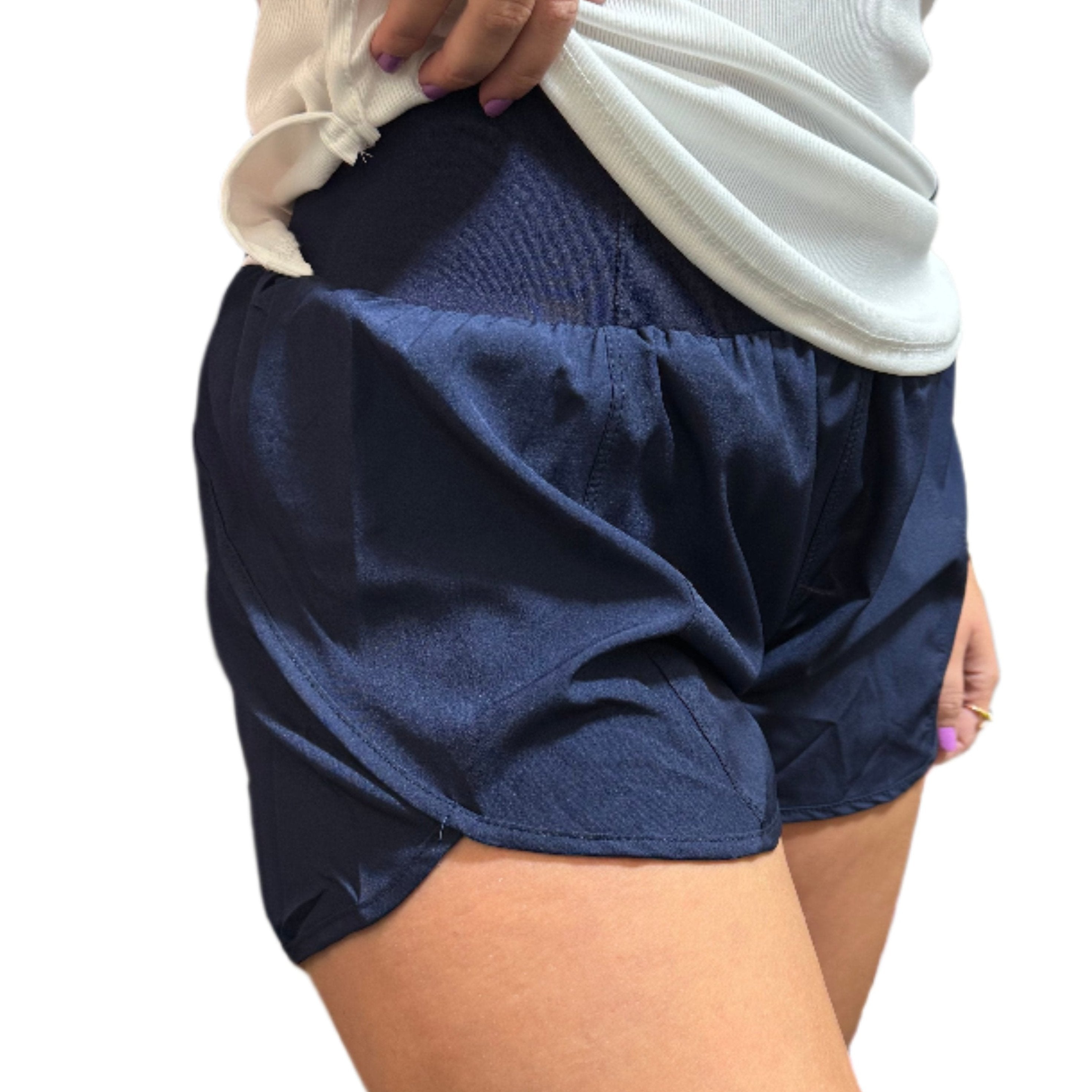 Sunshine Sunshine Women's Athletic Shorts with Zip Pocket in Navy - Little Miss Muffin Children & Home