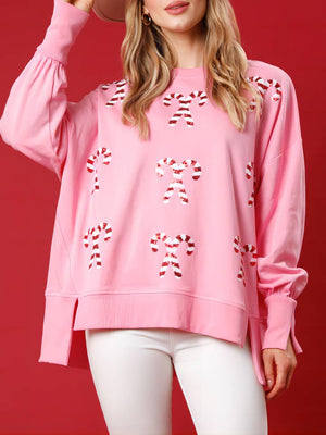 Rosa Clothing Sequined Candy Canes Sweatshirt in Pink