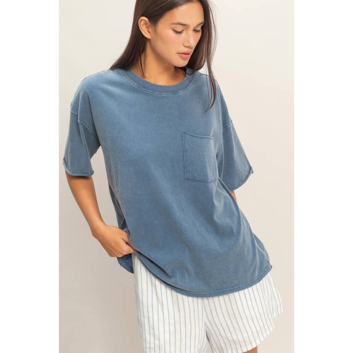 Double Zero Boxy Crew Neck T-Shirt in Navy - Little Miss Muffin Children & Home