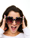 SongLily Large Mardi Gras Rhinestone Sunglasses