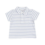 Angel Dear French Stripe Dusty Blue Polo Shirt And Muslin Short