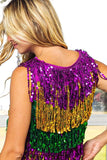 Vanilla Monkey Sequin Fringe Mardi Gras Stripe Sleeveless Top