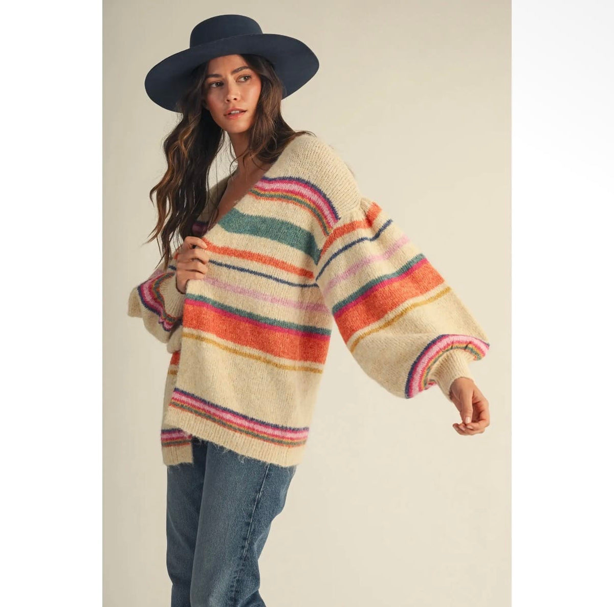 Sunset Carnival Stripe Cozy Relaxed Supersoft Cardigan