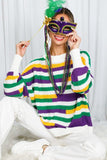 Vine & Love Color Block Mardi Gras Striped Crochet Knit Sweater