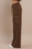 Yelete Corduroy Wide Leg Cargo Pants in Brown