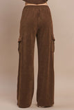 Yelete Corduroy Wide Leg Cargo Pants in Brown