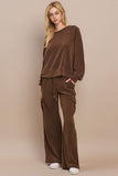 Yelete Corduroy Wide Leg Cargo Pants in Brown