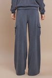 Yelete Corduroy Wide Leg Cargo Pants in Denim