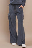 Yelete Corduroy Wide Leg Cargo Pants in Denim