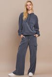 Yelete Corduroy Wide Leg Cargo Pants in Denim