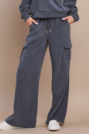 Yelete Corduroy Wide Leg Cargo Pants in Denim