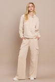 Yelete Corduroy Wide Leg Cargo Pants in Ivory