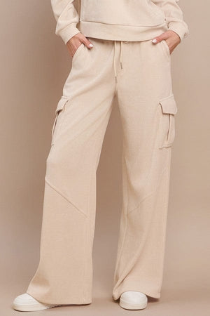 Yelete Corduroy Wide Leg Cargo Pants in Ivory