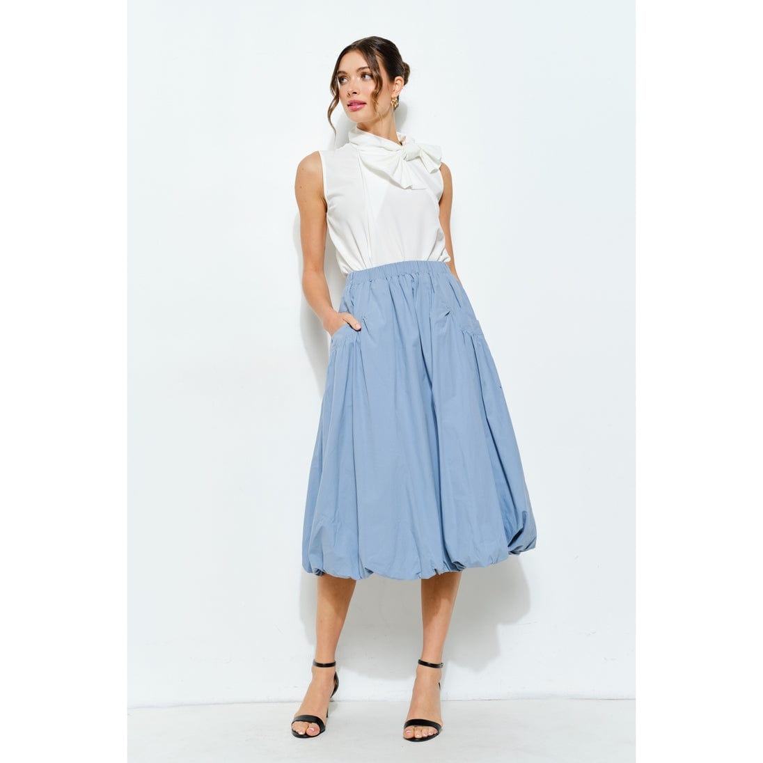 INA Balloon Hem Cotton Midi Skirt in Powder Blue - Little Miss Muffin Children & Home