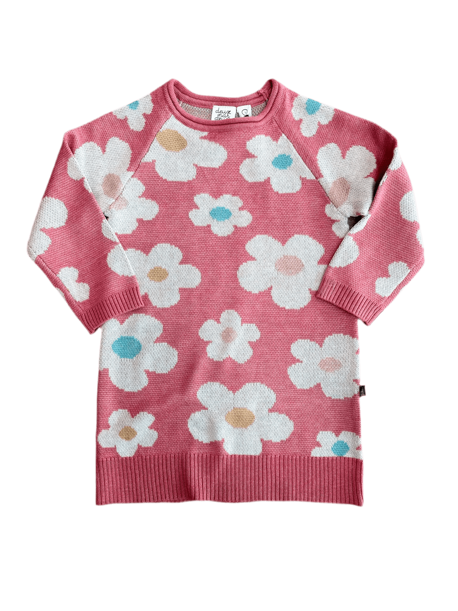 Pink floral knit girls dress 