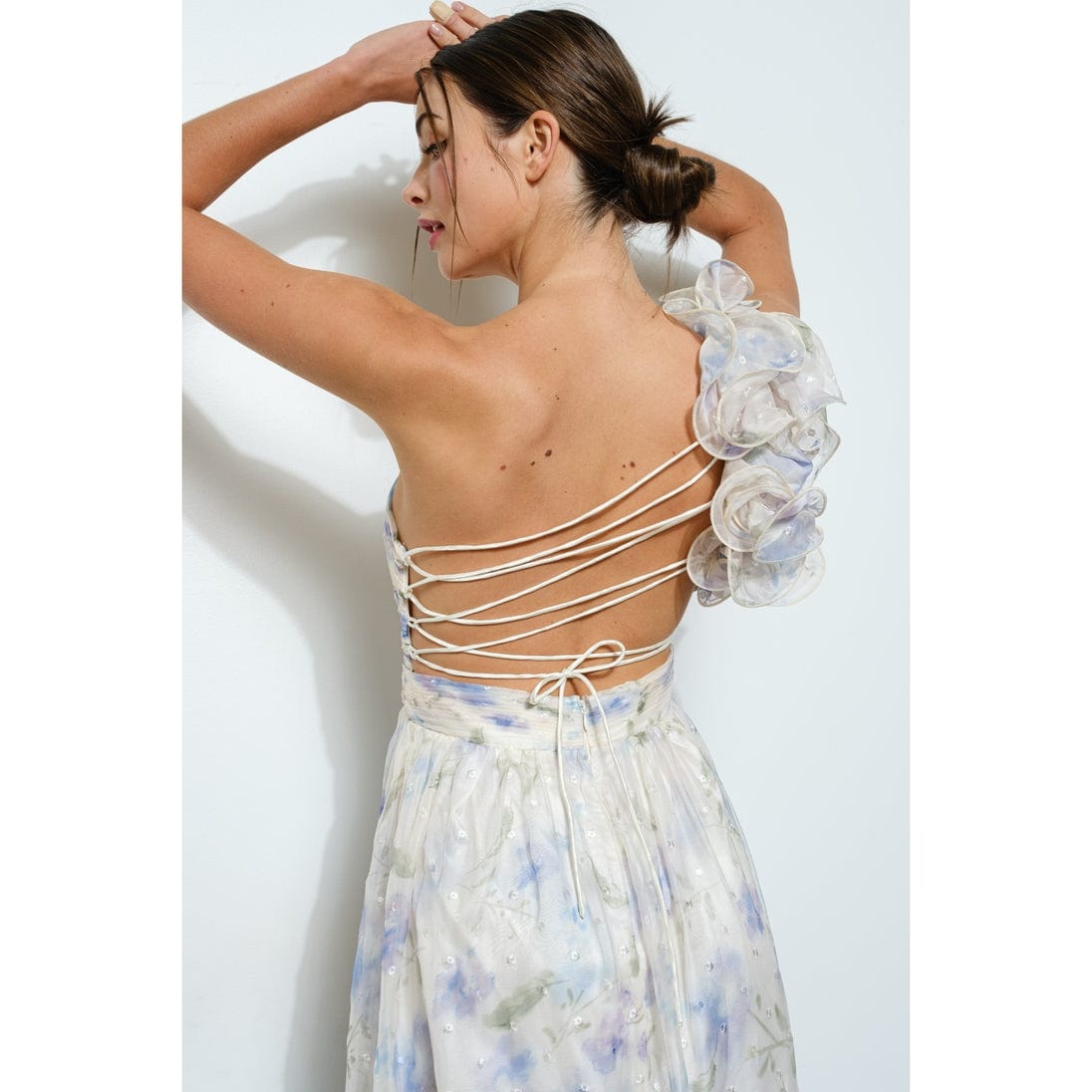 INA Floral One-Shoulder Lace Up Back Chiffon Maxi Dress - Little Miss Muffin Children & Home