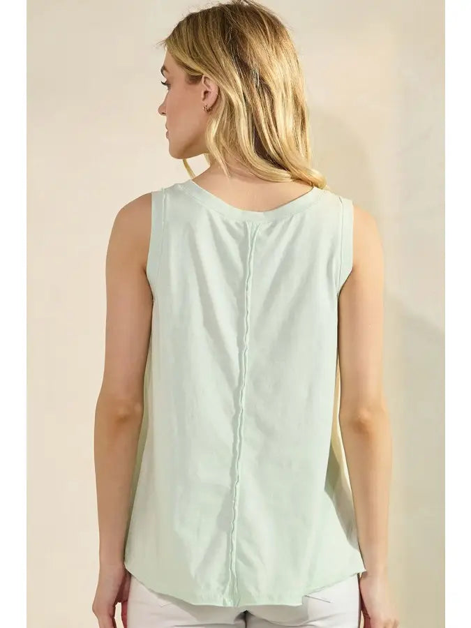 Soft Cotton Tank with Raw Edge Seams in Lime Cream