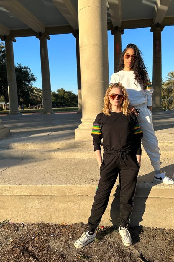 Mardi Gras Creations Mardi Gras Creations French Terry Vintage Arm Stripe Pullover in Black - Little Miss Muffin Children & Home