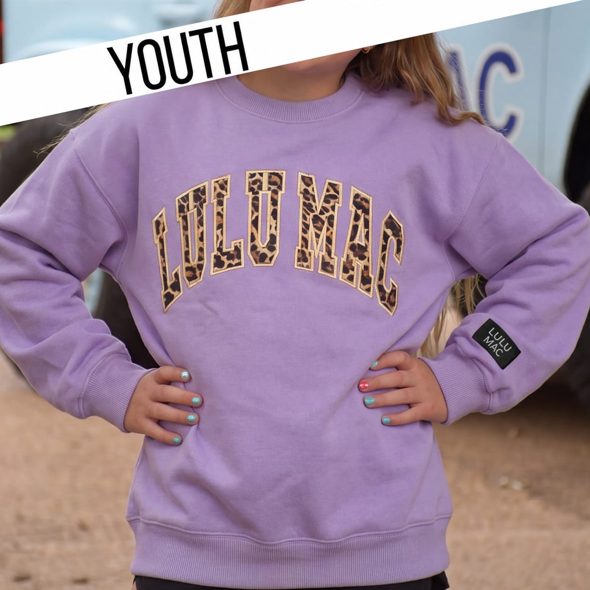 Kids' Lulu Mac Lavender/Leopard Embroidered Logo Sweatshirt by Girlie Girl Originals