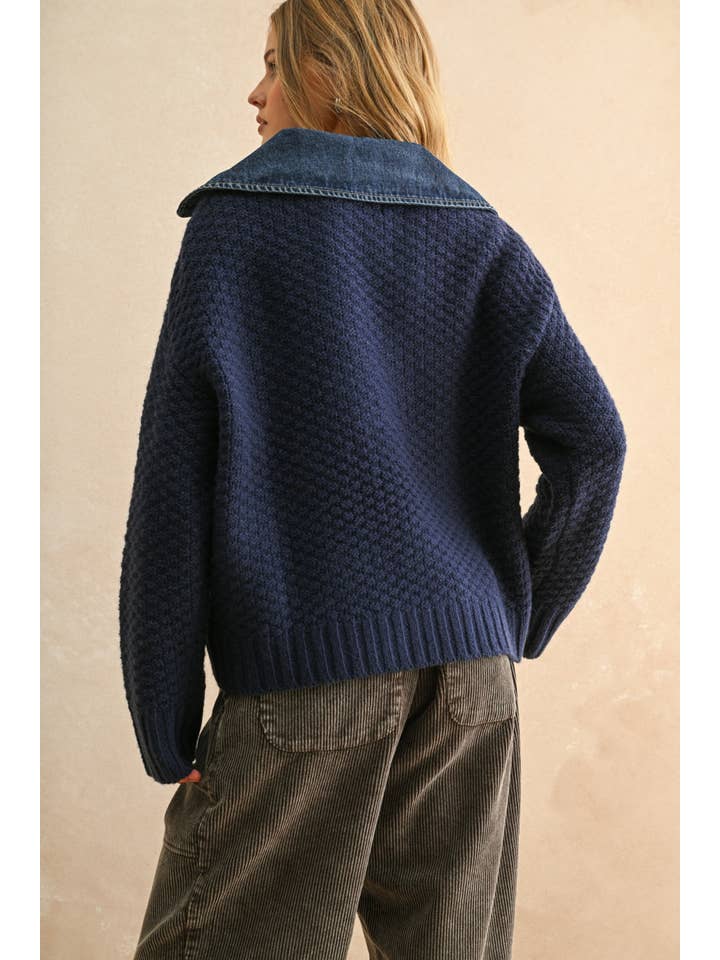 Denim & Knit Combo Cardigan Jacket