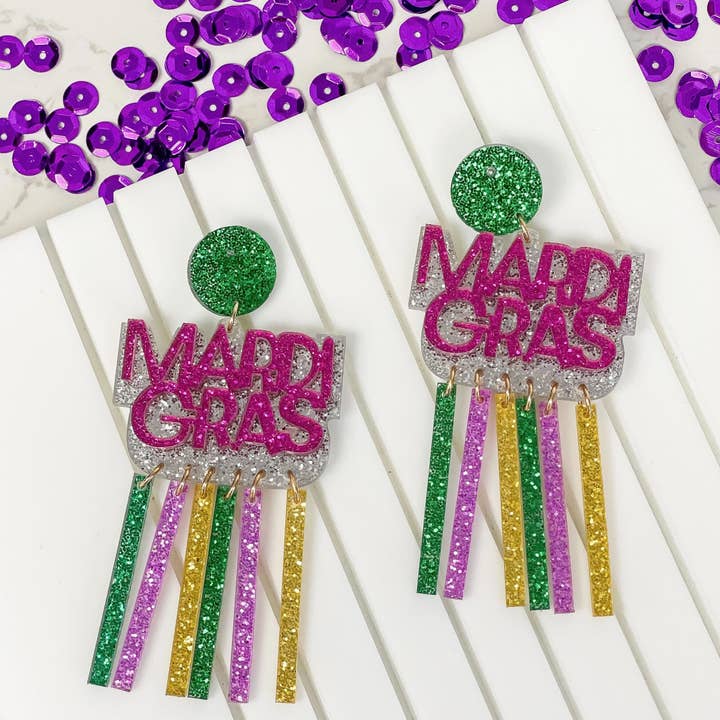 Prep Obsessed Wholesale Prep Obsessed Wholesale 'Mardi Gras' Glitter Dangle Earrings - Little Miss Muffin Children & Home
