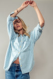 Urban Daizy Striped Button Down Shirt in Chambray