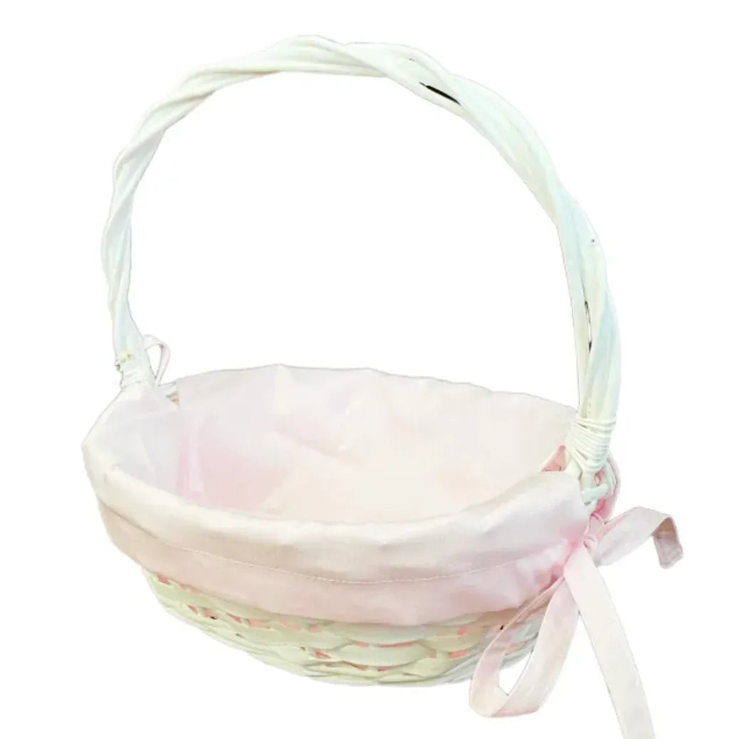 White Wicker Easter Basket with Solid Pink Liner