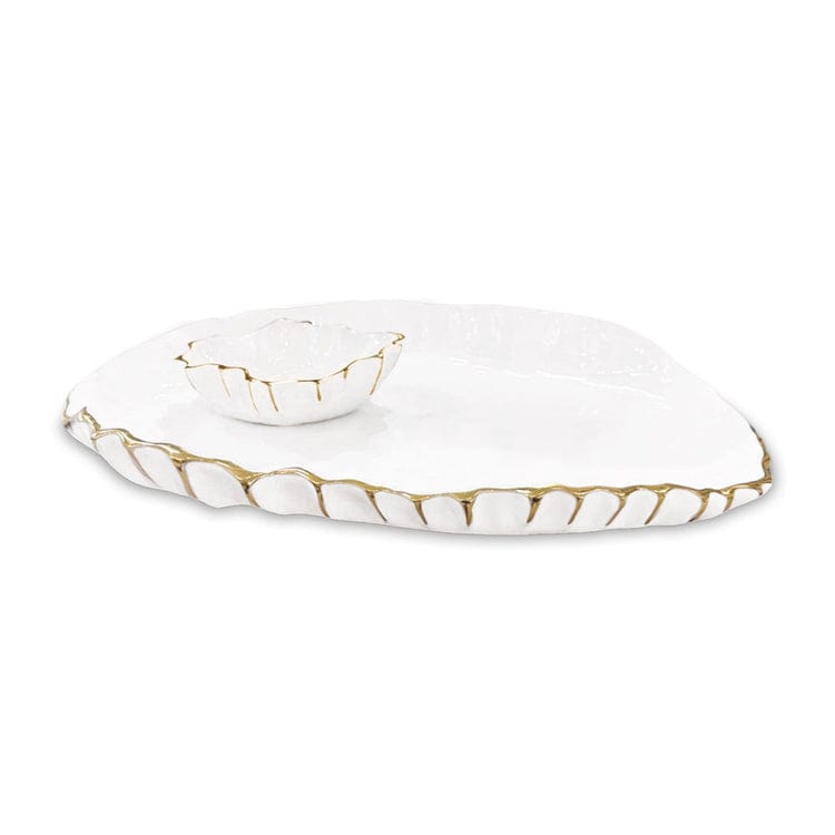 Beatriz Ball Beatriz Ball Thanni Mystic Large Oval Platter with Mini Bowl, White & Gold - Little Miss Muffin Children & Home