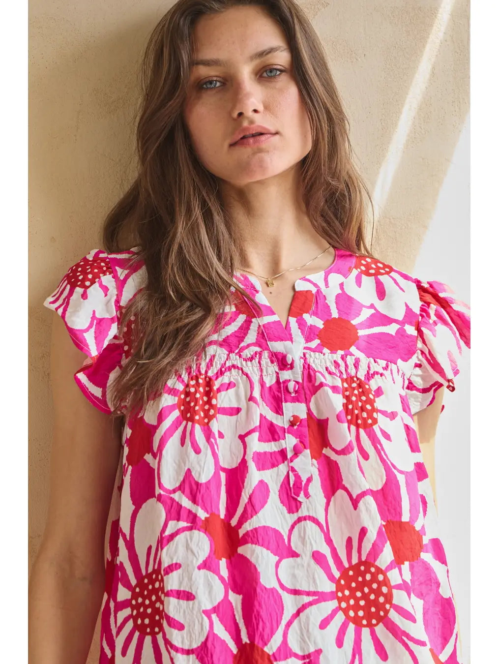 Floral Print Flutter Sleeve Blouse