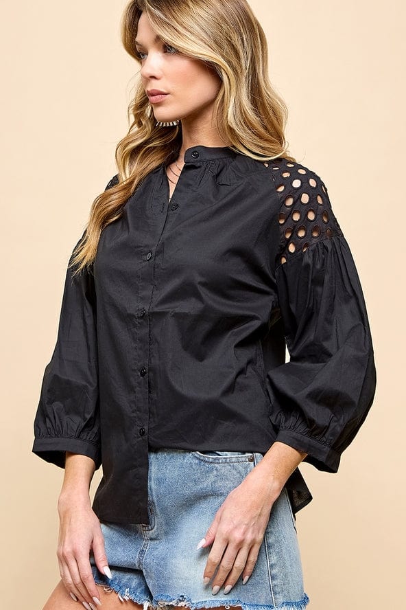 Cezele Cezele Lantern Sleeve Blouse in Black - Little Miss Muffin Children & Home