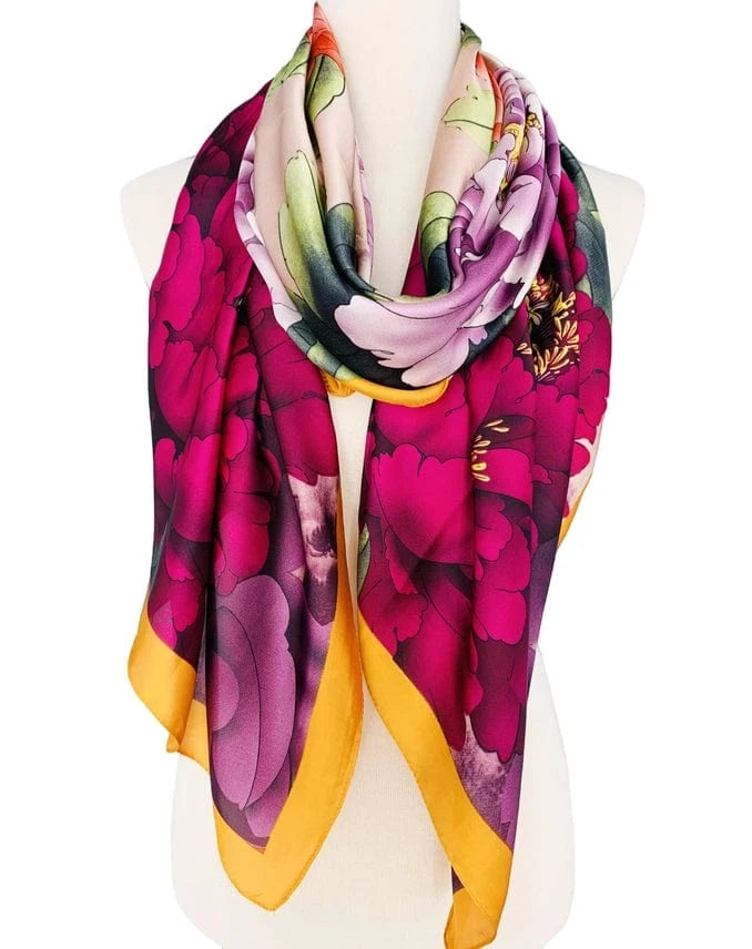 JC Sunny Fashion JC Sunny Silk-Feeling Purple-Multi Peony & Crane Scarf - Little Miss Muffin Children & Home