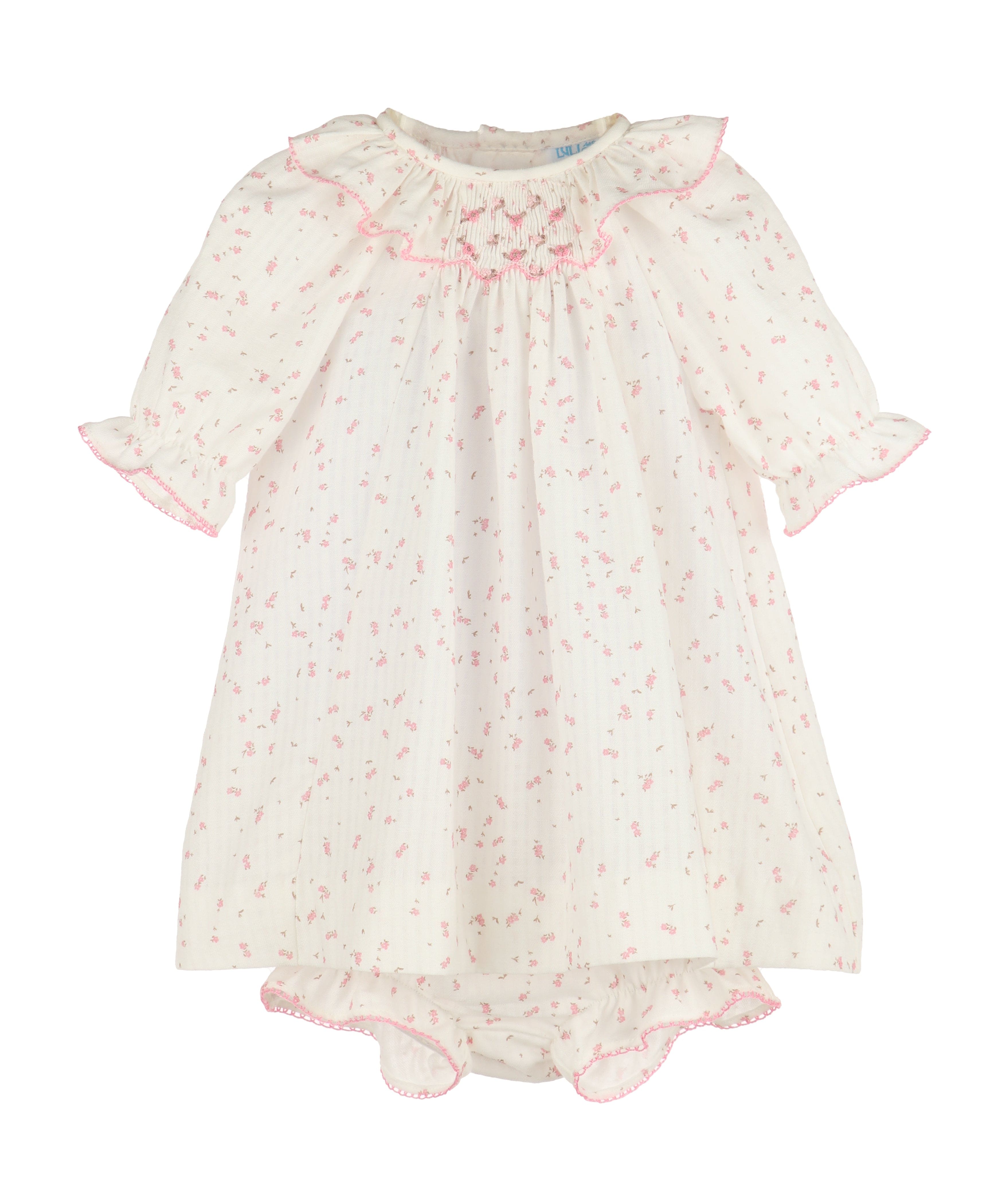 Casero & Associates Casero & Associates Tiny Floral Smock Bishop, Pink - Little Miss Muffin Children & Home