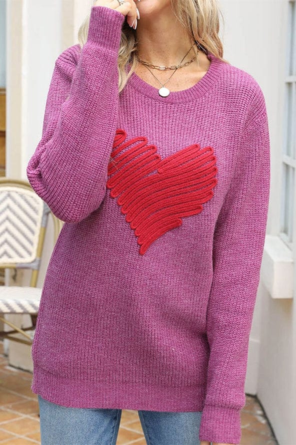 Unishe Valentine's Day Contrast Heart Knit Pullover Sweater - Little Miss Muffin Children & Home