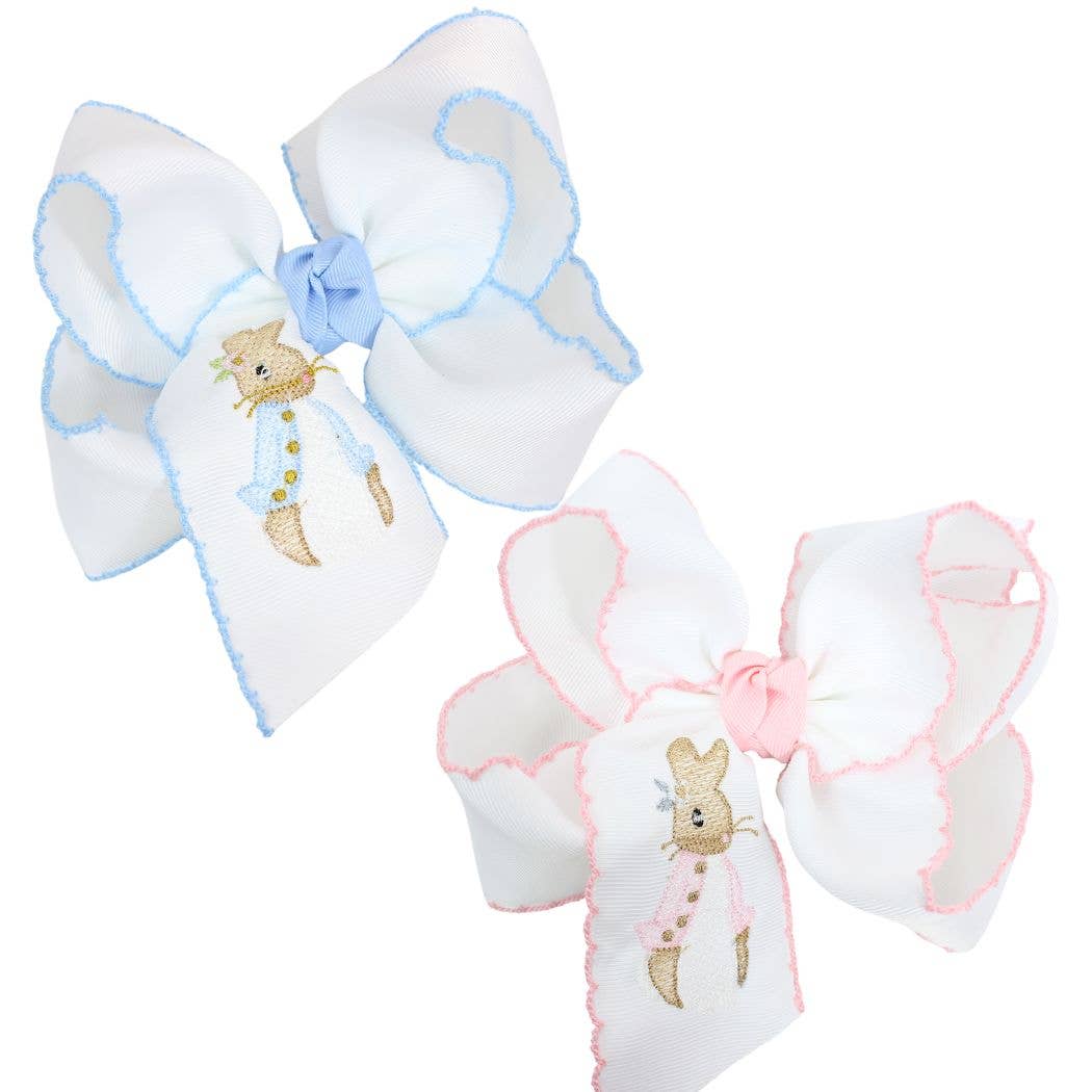 Beyond Creations Beyond Creations 5.5" XL Embroidered Easter Crochet Edge Bow on Alligator Clip, Peter Rabbit - Little Miss Muffin Children & Home