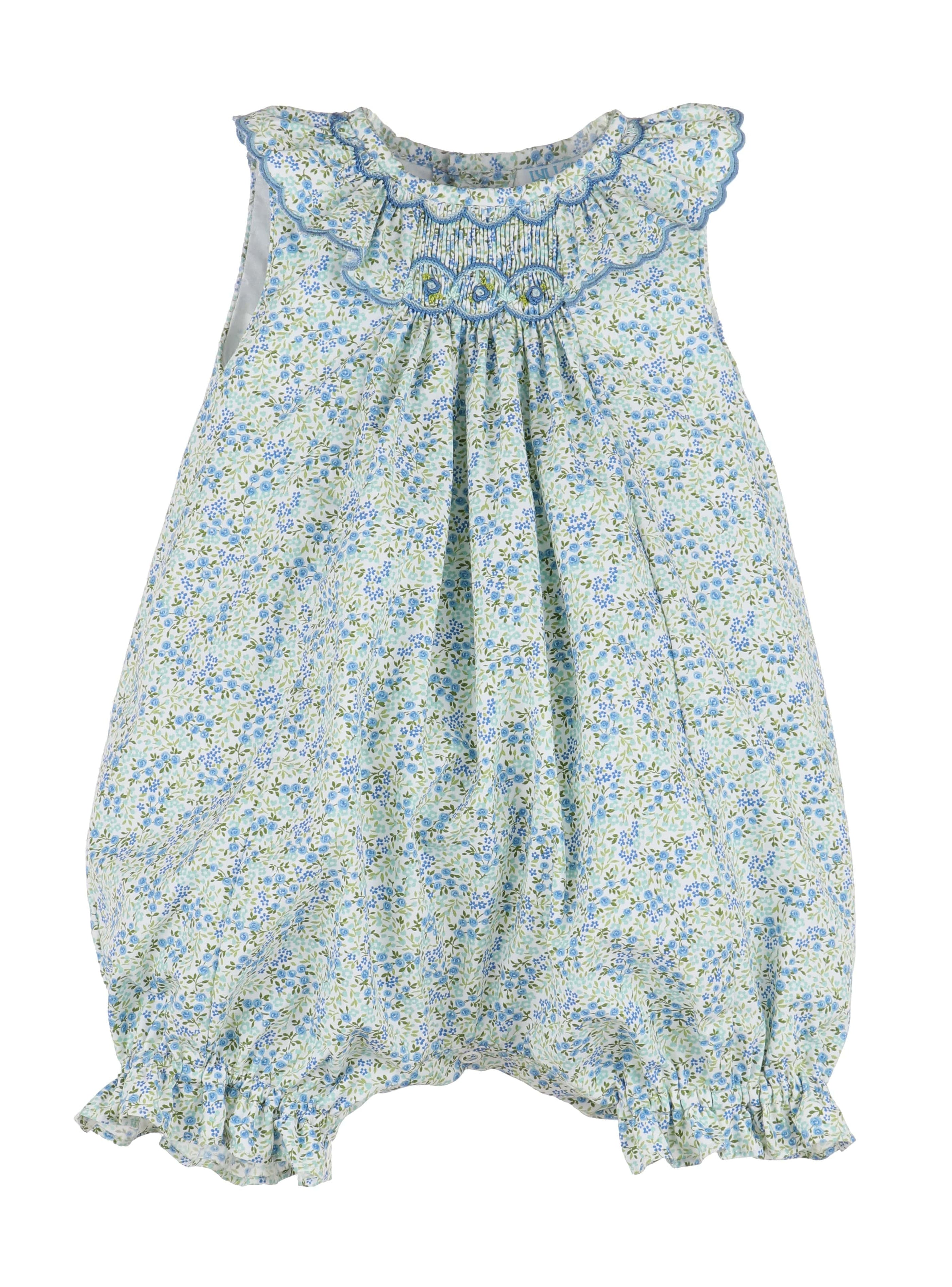 Casero & Associates Casero & Associates Tiny Floral Smock Bishop, Blue - Little Miss Muffin Children & Home