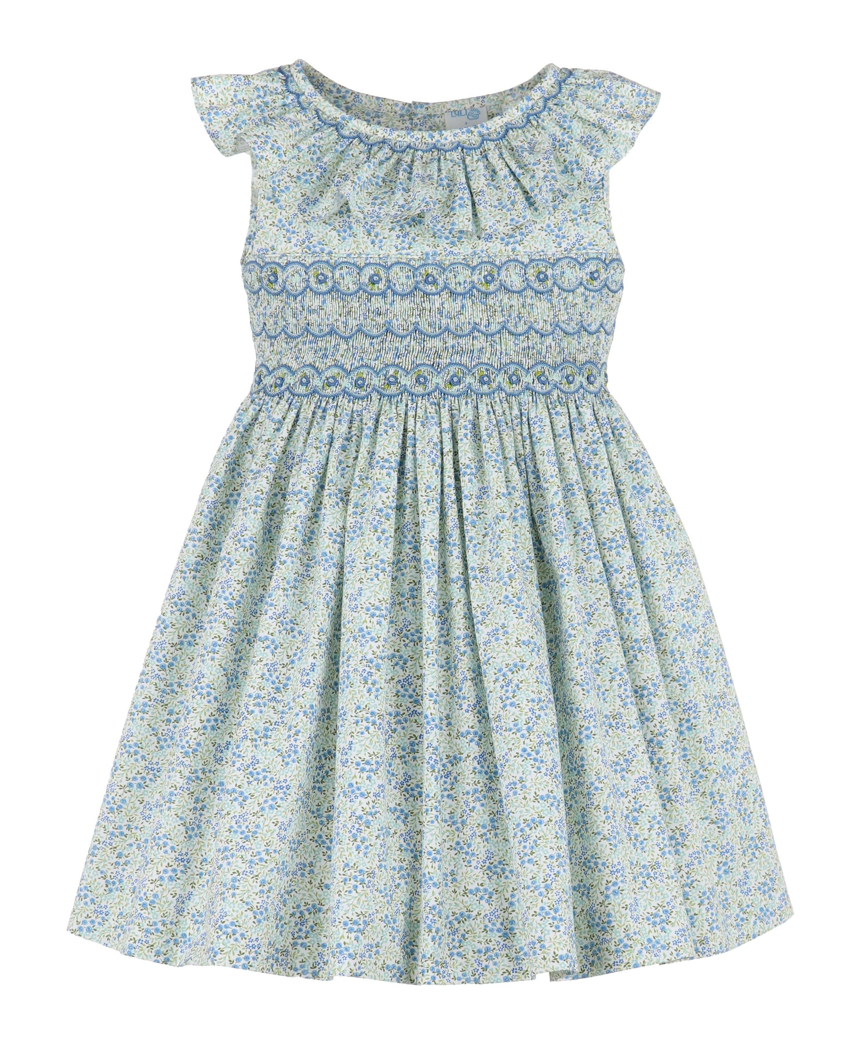 Casero & Associates Casero & Associates Tiny Floral Smock Dress, Blue - Little Miss Muffin Children & Home