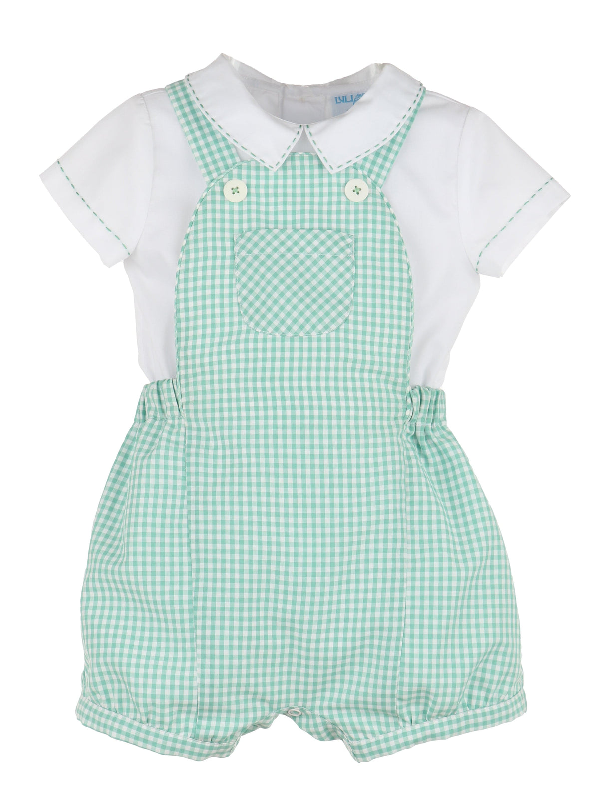 Casero & Associates Casero & Associates Check Pocket Boy Romper Set, Green - Little Miss Muffin Children & Home