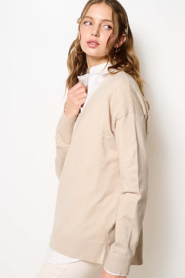 La Miel La Miel Lightweight V-Neck Sweater in Coconut Milk - Little Miss Muffin Children & Home