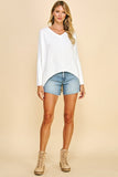 Pinch Dolman Sleeve V-Neck Sweater in Ivory