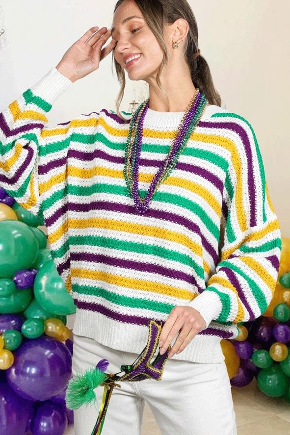Vine & Love Vine & Love Crew Neck Textured Stripe Mardi Gras Sweater - Little Miss Muffin Children & Home