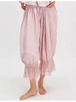 Pink Ladies Elastic Waist Lace String Tie Lantern Pants