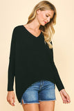 Pinch Dolman Sleeve V-Neck Sweater in Black