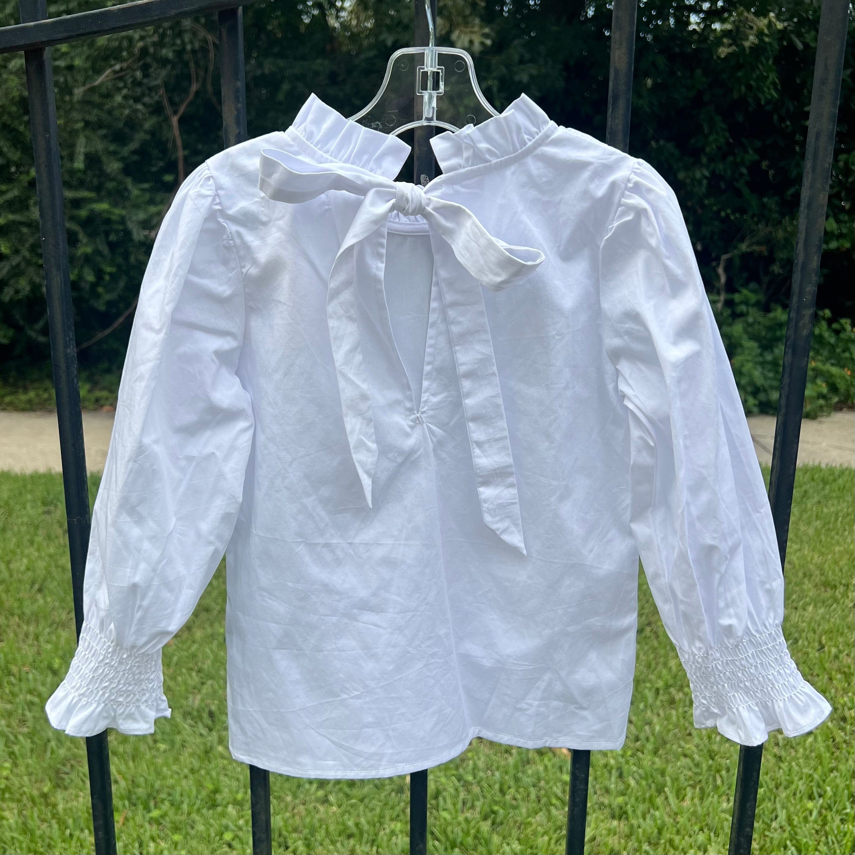 Lulu Bebe Lulu Bebe Lyn White Long Sleeve Ruffle Collar Tie Back Shirt - Little Miss Muffin Children & Home