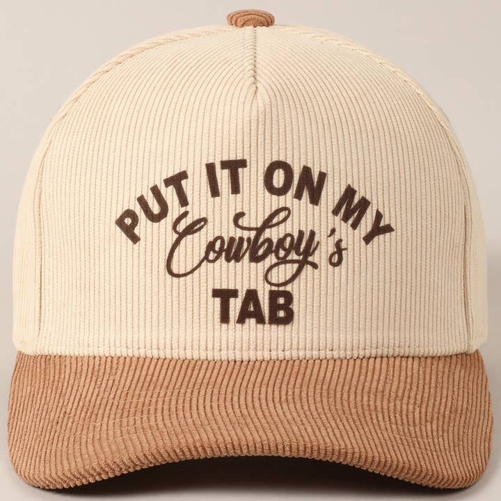 Fashion City Fashion City Put It On My Cowboy's Tab Two-Tone Corduroy Cap in Beige - Little Miss Muffin Children & Home