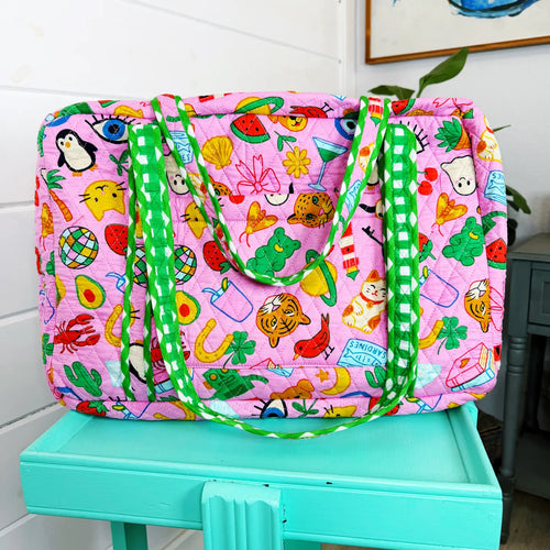 Lucky Vibes Pink Quilted Weekender Duffle Bag