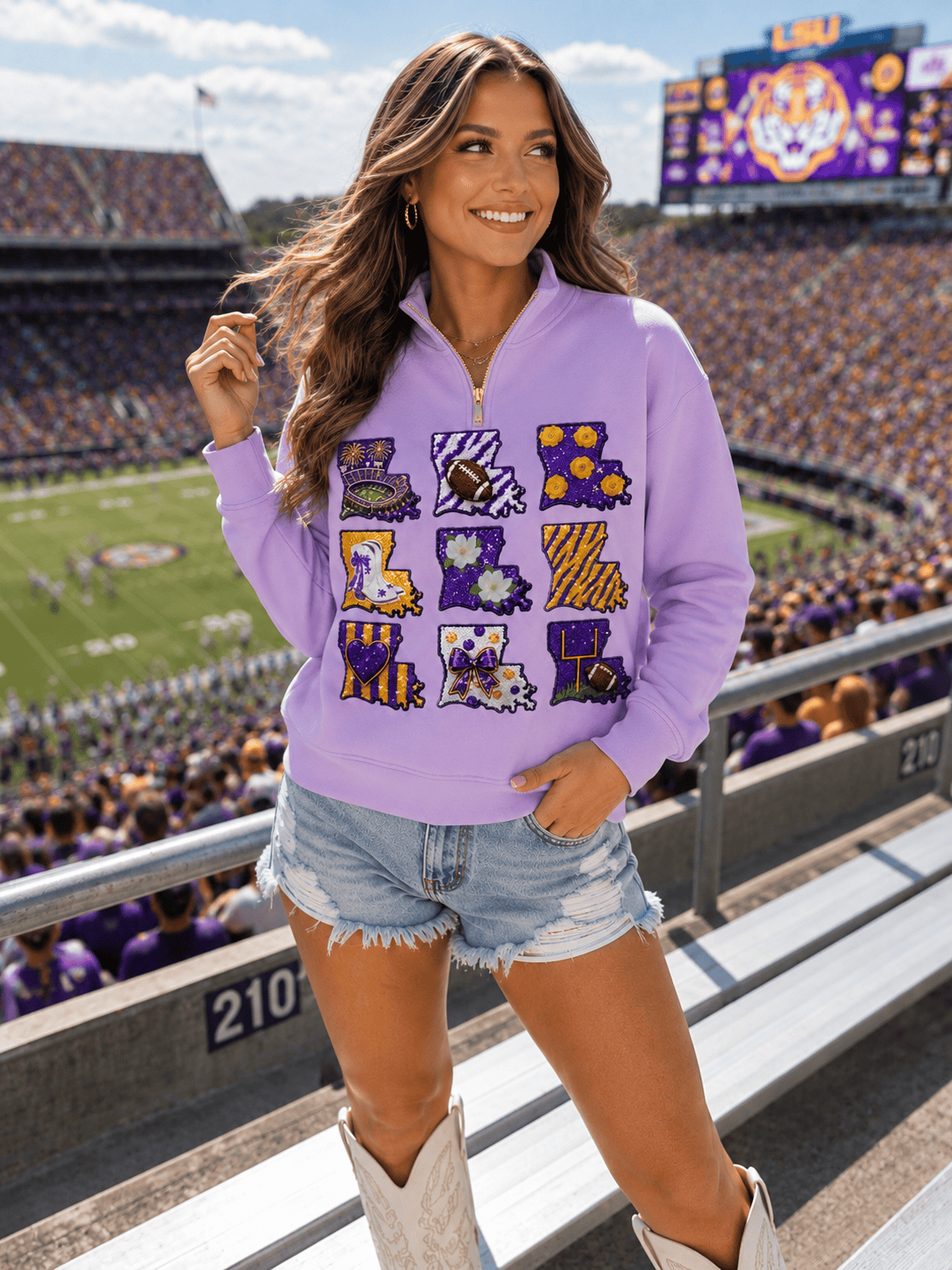 Louisiana Tigers Purple & Yellow Sequin Quarter Zip Sweatshirt