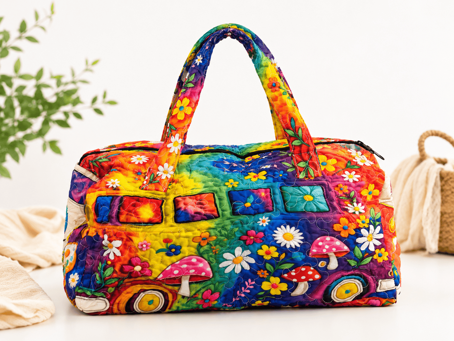 Rainbow Hippie Bus 3D Print Duffle Bag