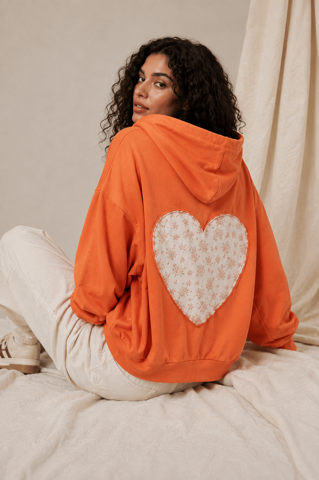 Zip Up Hooded Sweatshirt with Love Patchwork