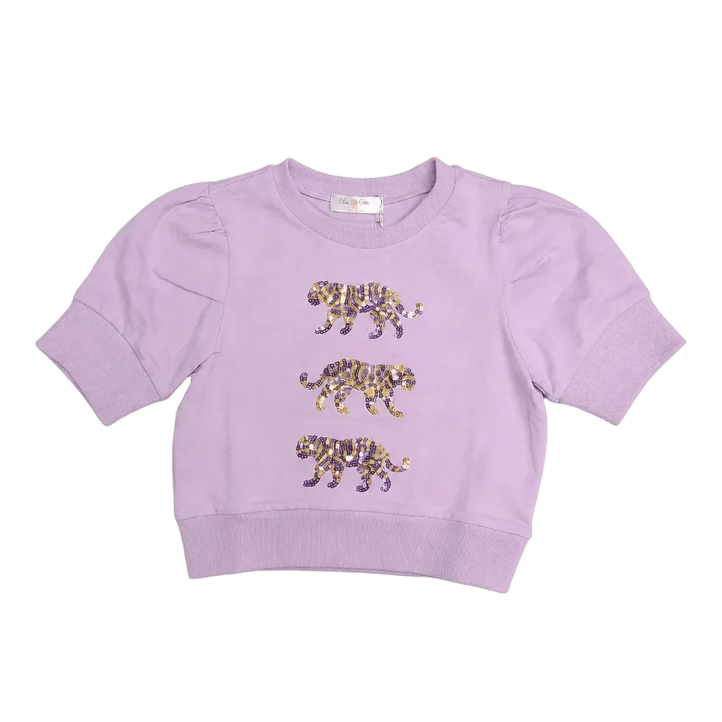 Lily Sequin Tiger Short Sleeve Lavender Top