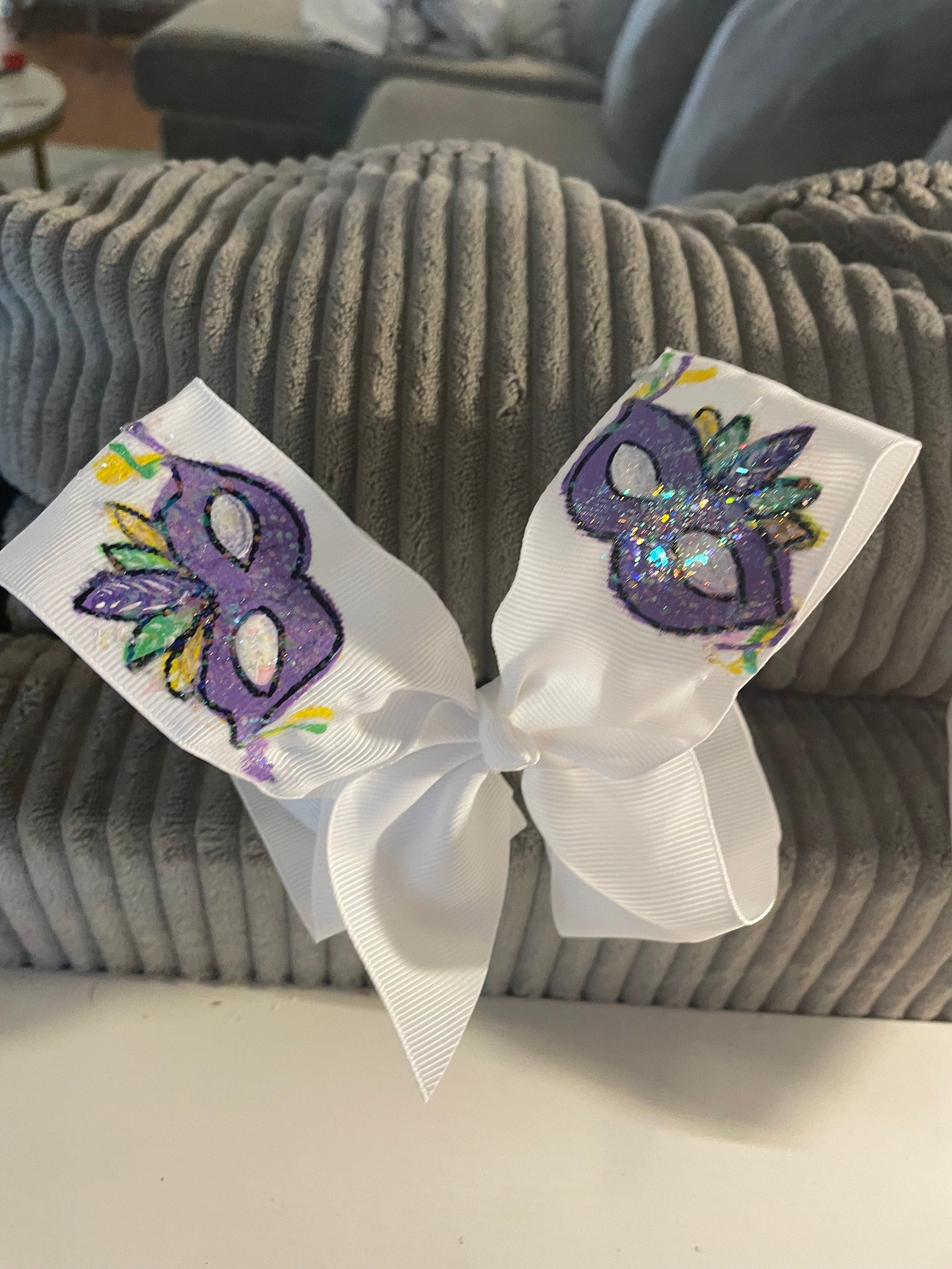 Heidi Davis Bows Hand Painted Glitter Mardi Gras Masks Bow - Little Miss Muffin Children & Home